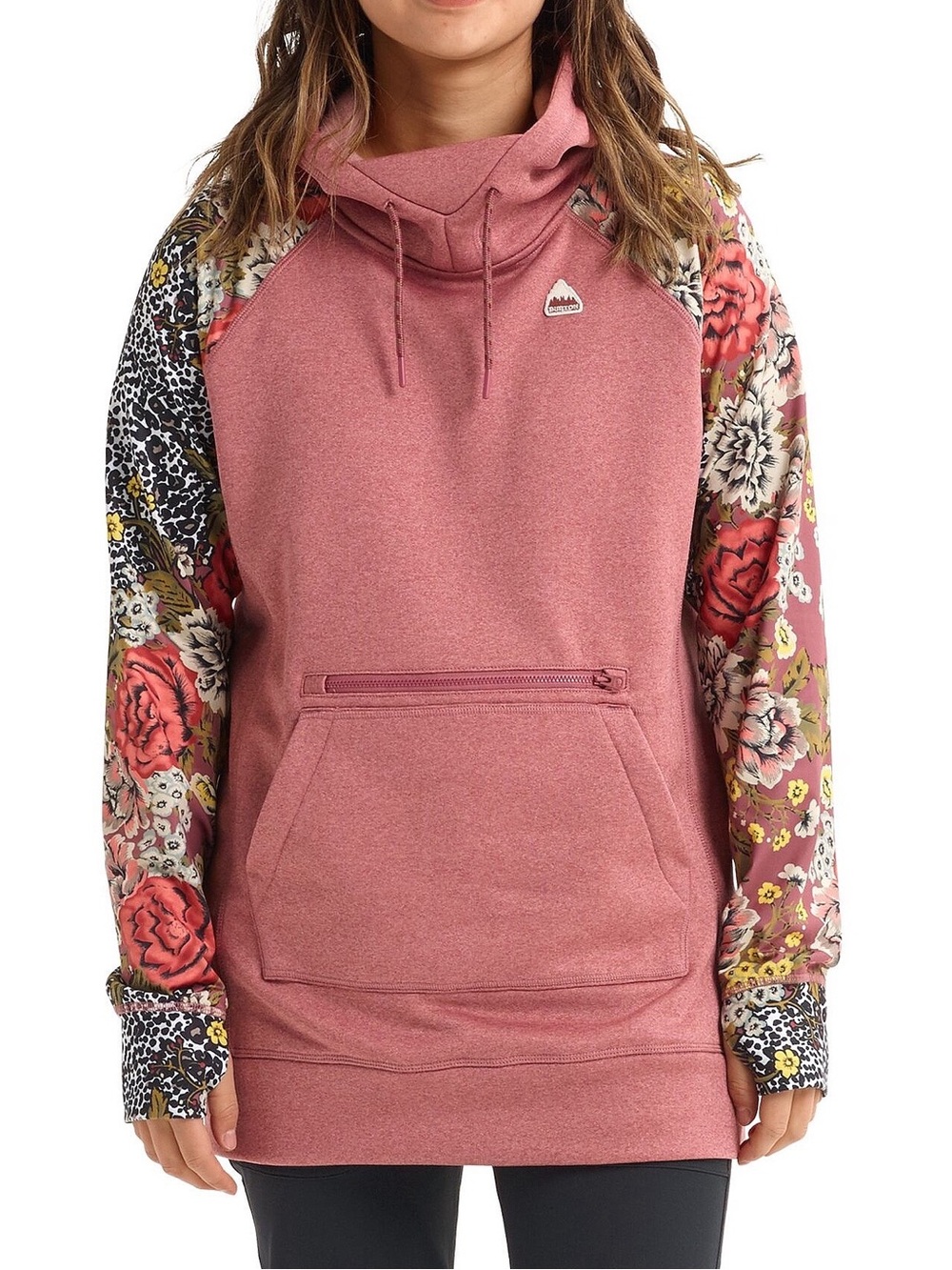 Burton Oak Long Pullover Hoodie Sweatshirt Rose Floral Sleeve Size Medium